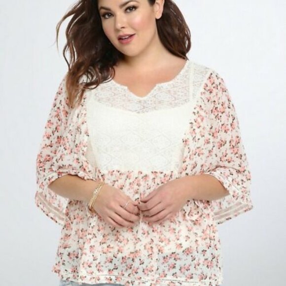 Torrid Floral Lace Chiffon Blouse Ivory H10946 - Picture 10 of 10